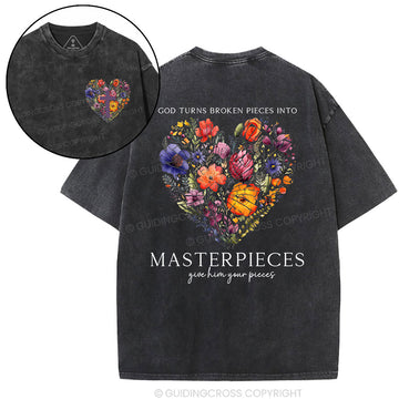 God Turns Broken Pieces Into Masterpieces Christian Washed TShirt
