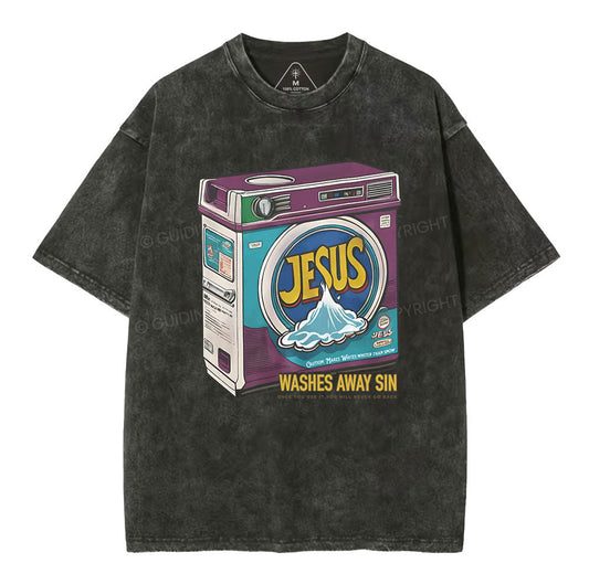 Jesus Washed Away Sin Chirstian Washed T-Shirt Sale - GuidingCross