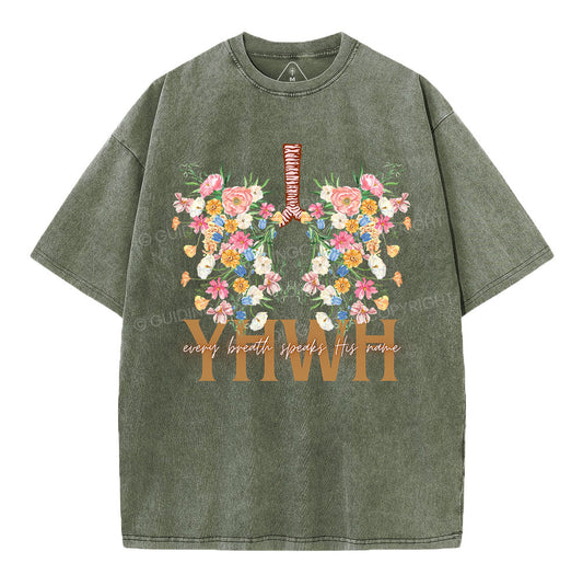 YHWH Floral Christian Washed T-Shirt Sale - GuidingCross
