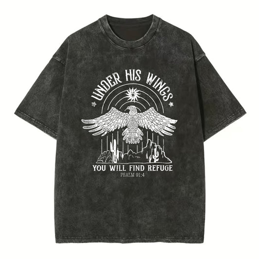 Under His Wings You Will Find Refuge Christian Washed T-Shirt Sale - GuidingCross