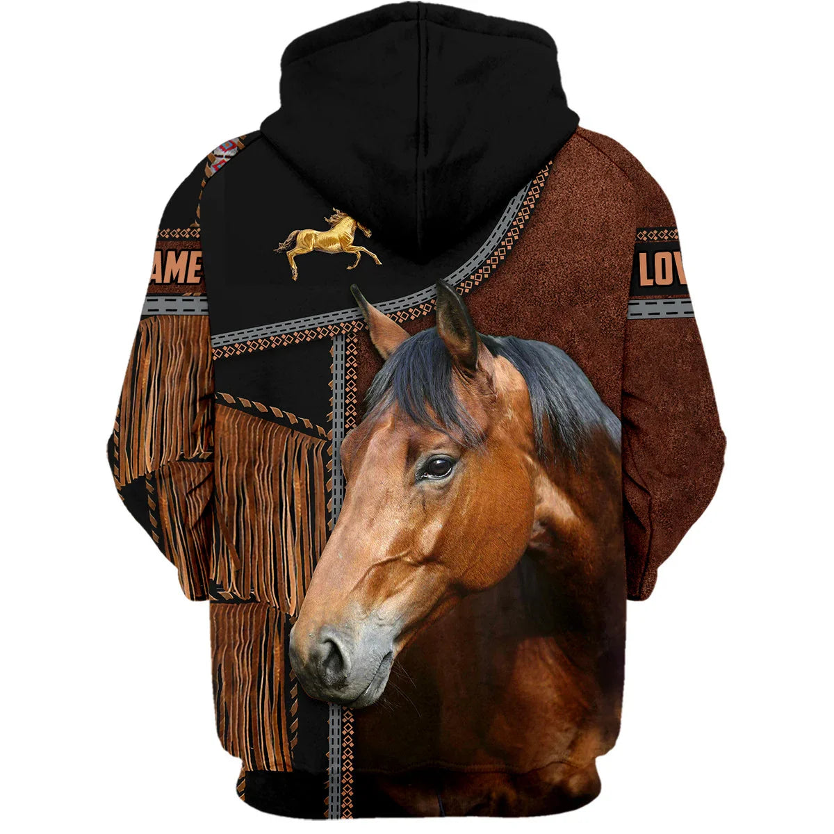 Uni Custom Name Brown Horse Lovers 3D Hoodie