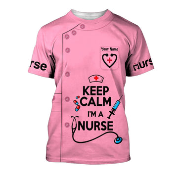 UniJames Keep Calm Nurse Uniform Syringe Needle 3D Shirts Nursing Tee Shirt Pink