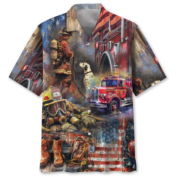 UniJames Vintage Art Firefighter Proud Hawaiian Shirt