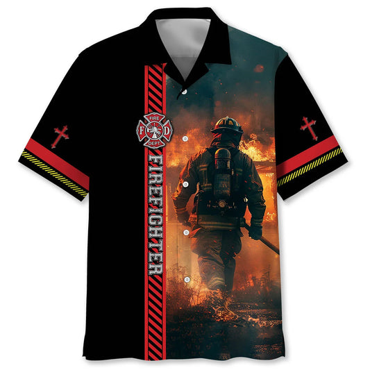UniJames God Bless Firefighter Hawaiian Shirt