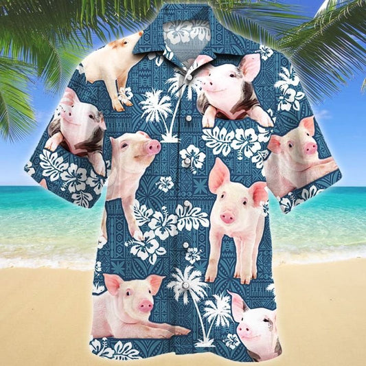 Unique Pig Blue Tribal Hawaiian Shirt