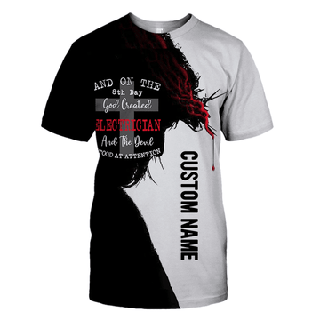 UniJames God created electrician jesus all over printed customized hoodie