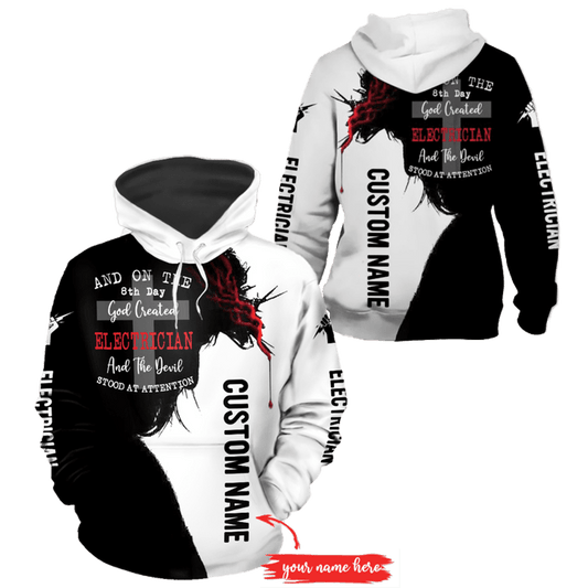 UniJames God created electrician jesus all over printed customized hoodie