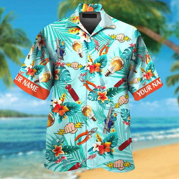 UniJames Custom Name Electrician Colorful Hawaiian Shirts for Men & Women