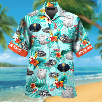 UniJames Custom Name Police Colorful Hawaiian Shirts for Men & Women