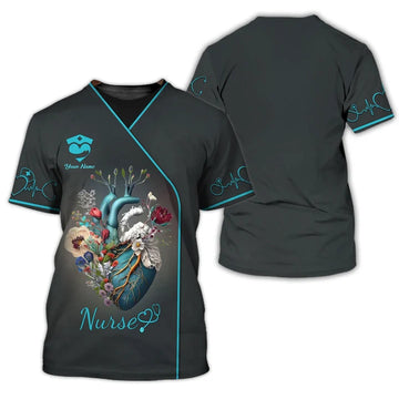 UniJames Personalized Nurse Shirt - Artistic Anatomy and Floral Design for Healthcare Professionals