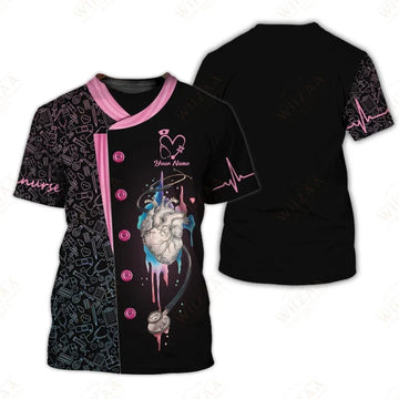 UniJames Personalized Nurse Shirt - Anatomical Heart with EKG Pulse Design