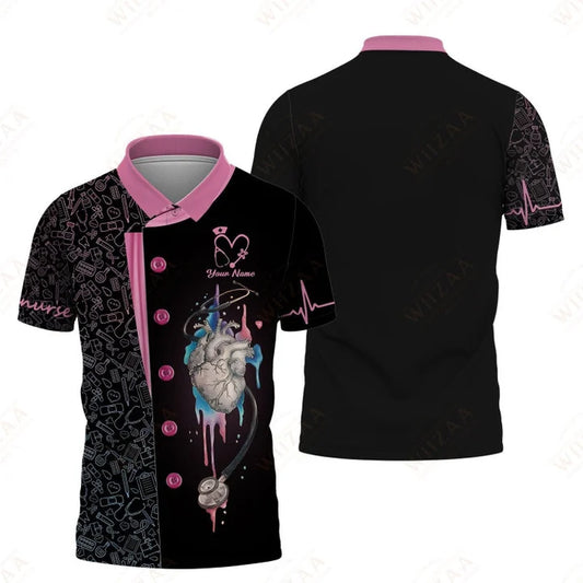 UniJames Personalized Nurse Shirt - Anatomical Heart with EKG Pulse Design