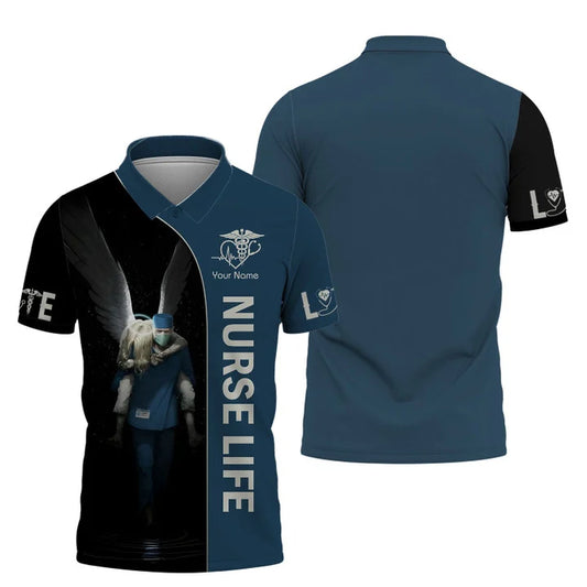 UniJames Personalized Nurse Shirt Angel Wings and Healthcare Hero Tribute