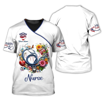 UniJames Personalized Nurse Shirts - Colorful Medical Elements Design for Healthcare Professionals