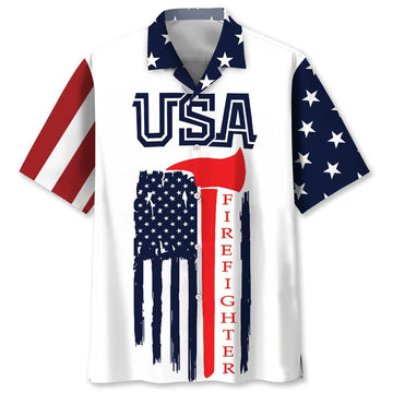 UniJames Happy 4th of July USA Firefighter Hawaiian Shirt