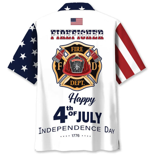 UniJames Happy 4th of July USA Firefighter Hawaiian Shirt