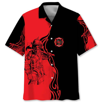 UniJames Black & Red Firefighter Hawaiian Shirt