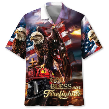 UniJames God Bless Our Firefighter Hawaiian Shirt