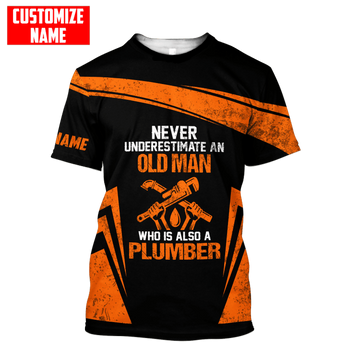 UniJames Customized Name Unisex Shirts For Plumber Never Underestimate An Old Man
