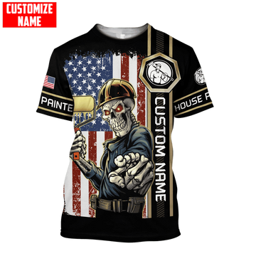 UniJames Personalized Name American Painter Unisex Shirts Skull