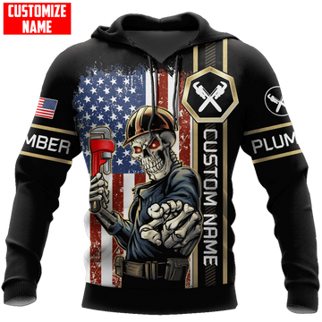 UniJames Personalized Plumber Skull American Flag Apparel