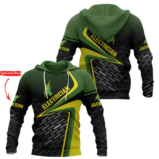 UniJames Personalized Name Electrician Printed Shirts Green Thunder