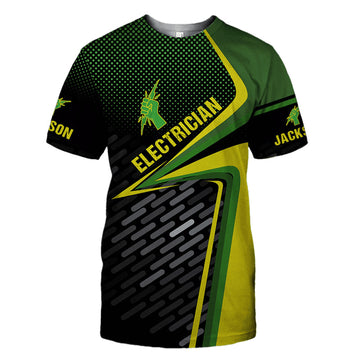 UniJames Personalized Name Electrician Printed Shirts Green Thunder