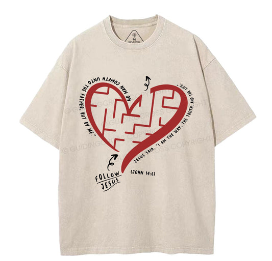Follow Jesus Heart Christian Washed TShirt
