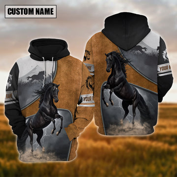 Uni Custom Name Black Horse Standing Up 3D Hoodie