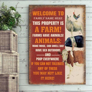uni Custom Name Welcome To Our Farm This Property Is A Farm Rectangle Metal Sign