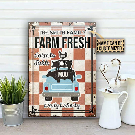 uni Farm Fresh Red And White Checked Pattern Rectangle Metal Sign Custom Name