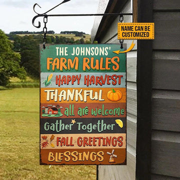 uni Autumn Farm Rules Fall Greetings Harvest Season Rectangle Metal Sign Custom Name