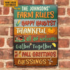 uni Autumn Farm Rules Fall Greetings Harvest Season Rectangle Metal Sign Custom Name