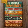 uni Autumn Farm Rules Fall Greetings Harvest Season Rectangle Metal Sign Custom Name