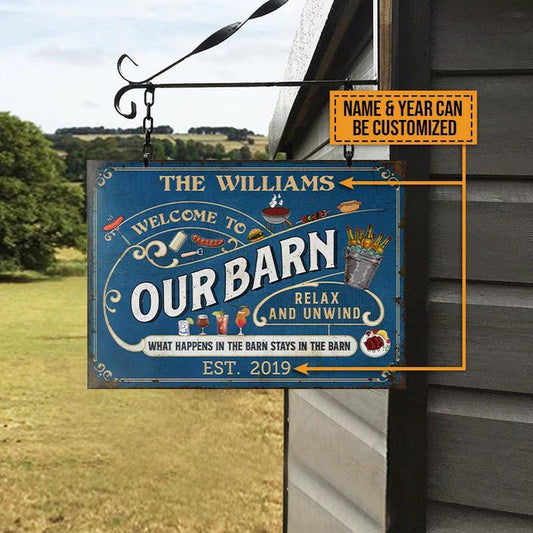 uni Our Farm Barn Blue Design Rectangle Metal Sign Custom Name Year