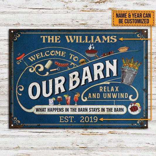 uni Our Farm Barn Blue Design Rectangle Metal Sign Custom Name Year