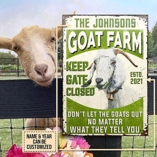 uni Keep Gate Closed Goat Farm Rectangle Metal Sign Custom Name Year