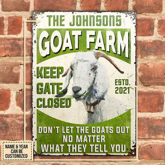 uni Keep Gate Closed Goat Farm Rectangle Metal Sign Custom Name Year