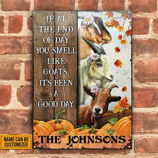 uni Goat Farm Autumn Barn Pumpkin Pattern Rectangle Metal Sign Custom Name