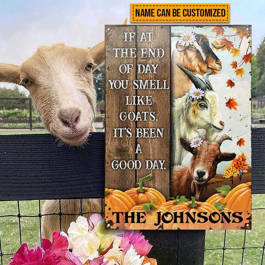 uni Goat Farm Autumn Barn Pumpkin Pattern Rectangle Metal Sign Custom Name