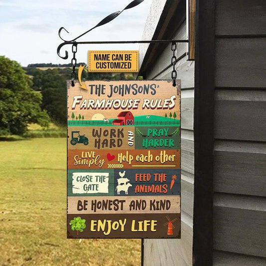 uni Farm Farmhouse Rule Work Hard Lovely Rectangle Metal Sign Custom Name