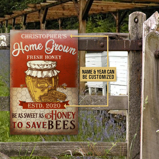 uni Home Grown Honey Bee Farm Rectangle Metal Sign Custom Name Year