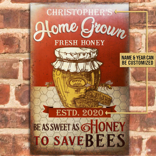 uni Home Grown Honey Bee Farm Rectangle Metal Sign Custom Name Year