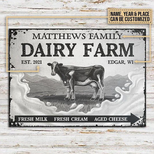 uni Grey Cattle Dairy Farm Rectangle Metal Sign Custom Text