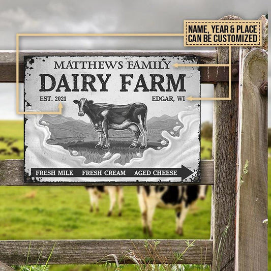 uni Grey Cattle Dairy Farm Rectangle Metal Sign Custom Text