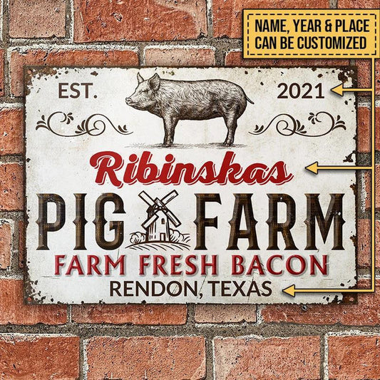 uni Pig Farm Fresh Bacon White Rectangle Metal Sign Custom Text