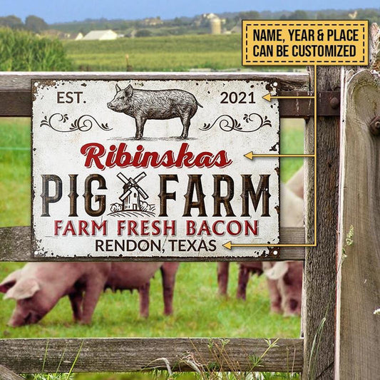 uni Pig Farm Fresh Bacon White Rectangle Metal Sign Custom Text
