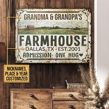 uni Big Farm Farmhouse One Hug Rectangle Metal Sign Custom Name Place Year