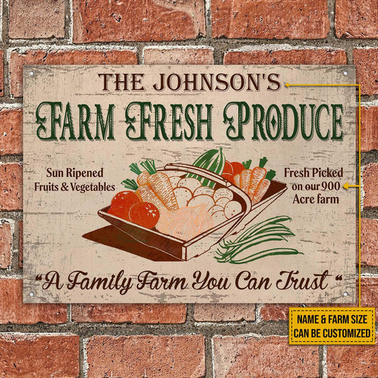 uni Hand Drawn Farm Fresh You Can Trust Rectangle Metal Sign Custom Name Farm Size