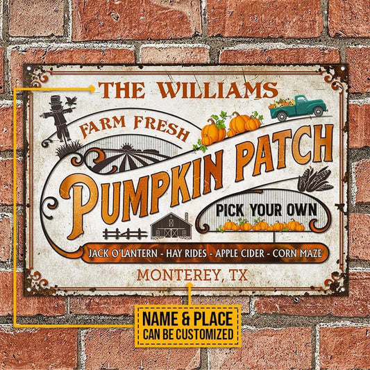 uni Farm Fresh Pumpkin Patch Rectangle Metal Sign Custom Name And Place